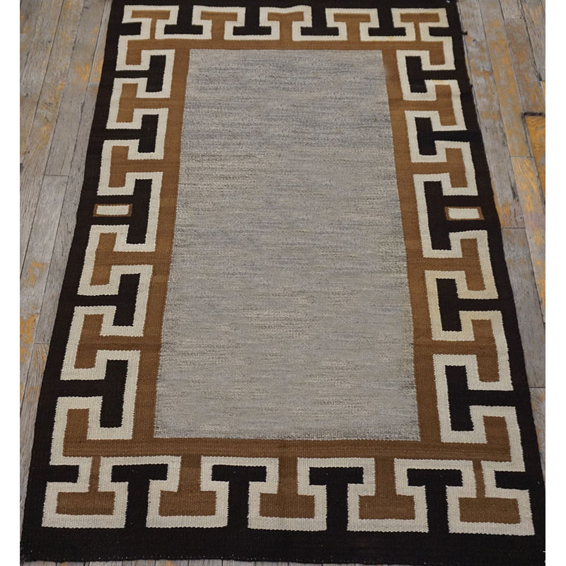 Antique Greek Key Running Dog Design Native American Navajo Flat Weave Rug