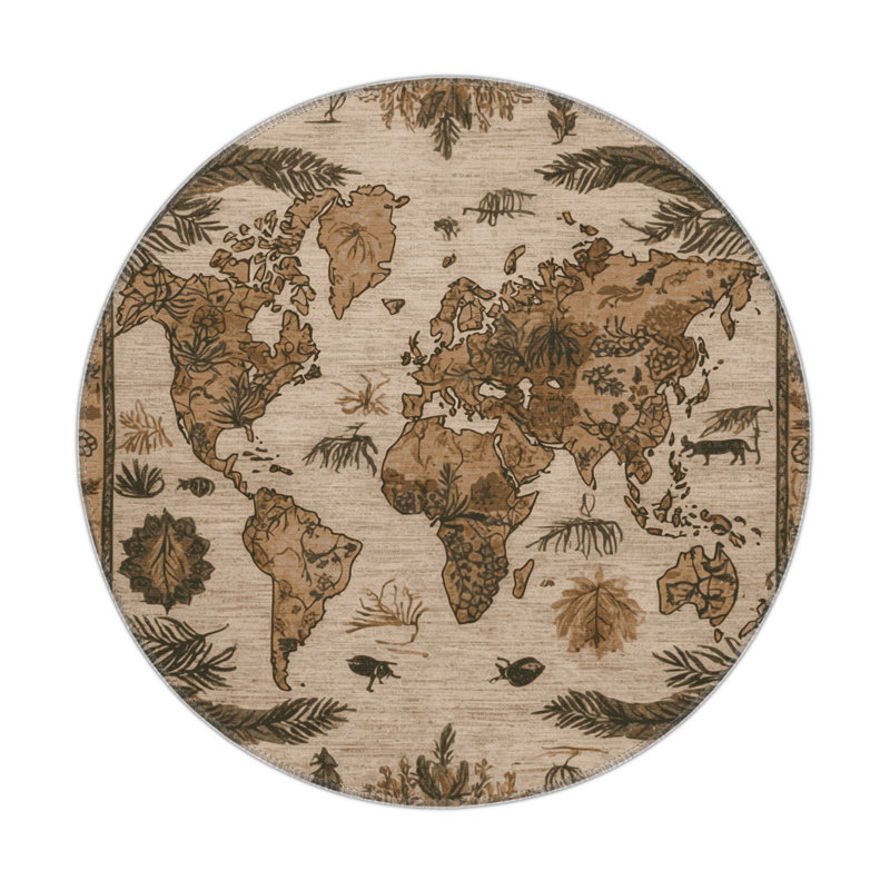 Tapis d'intérieur et d'extérieur brun Nature, Rond 5 pi