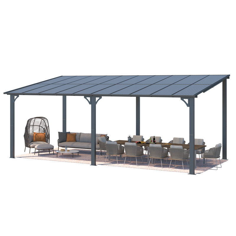 Aluminum Pergola with Canopy, Black, 609.6cm x 304.8cm