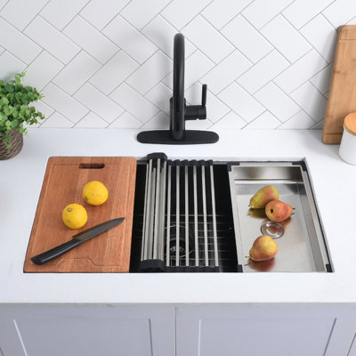 32 Black Undermount Kitchen Sink, Stainless Steel Workstation Sink