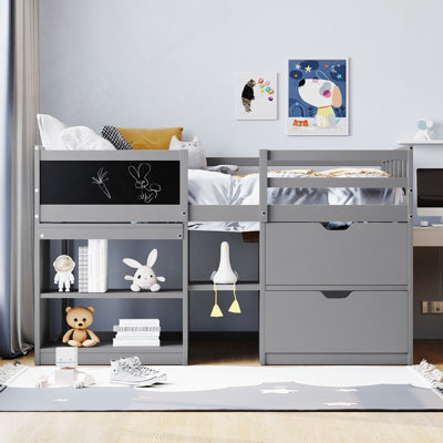 Bed with Rolling Desk, Shelf and Drawers