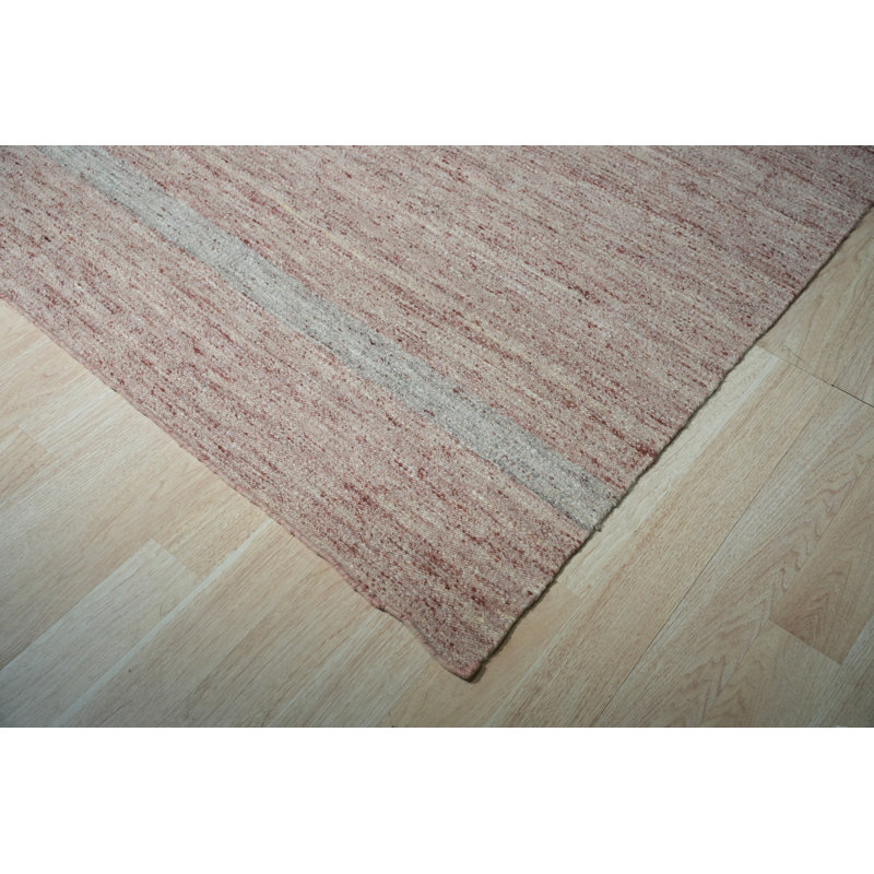 Coral Handwoven Wool Subtle Banded Geometric Modern Contemporary Carpet Rug, 8' x 10'