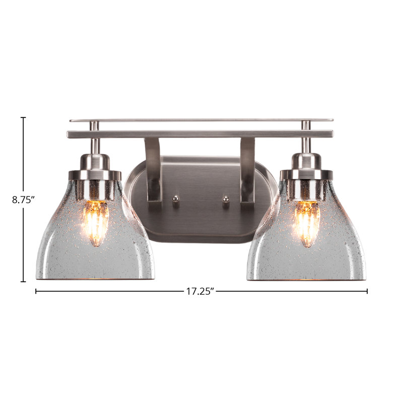 Barre d'éclairage de salle de bain 2 lumières Alirra avec verre 6,25 po, Clair, Nickel brossé