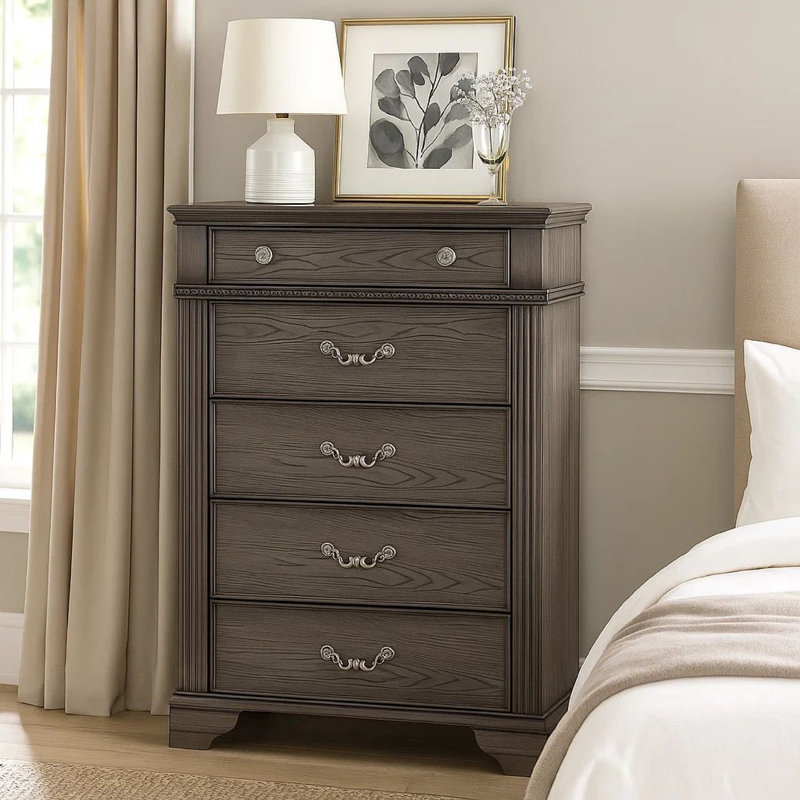 Commode 5 tiroirs Althena, gris