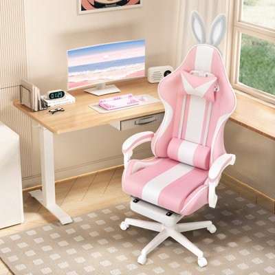 Soontrans Gaming Chair with Footrest High Back Ergonomic Office Gamer Chair with Massage and Headrest Lumbar Support Swivel Computer Game Chair Cute B by Inbox Zero