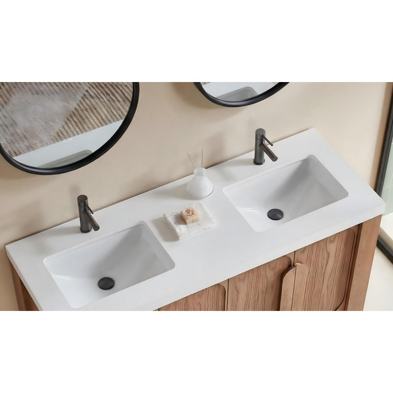 Meuble-lavabo double 60 po Abella Munich, Teck naturel, Blanc