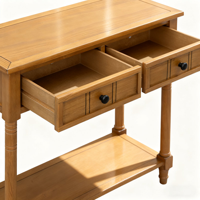 Console traditionnelle avec deux tiroirs et une tablette inférieure pour un rangement et une présentation polyvalents