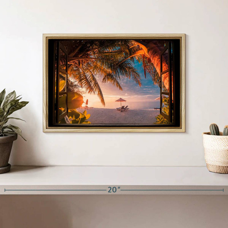 Window To Maldives Bleeker, Cadre flottant en bois naturel, 13 po x 9 po