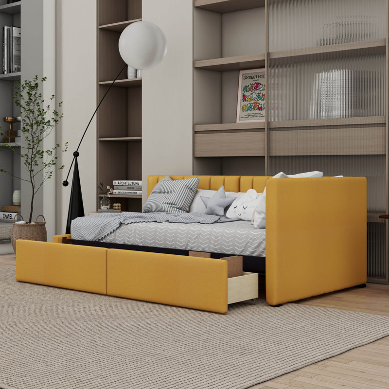Mauda Upholstered Platform Storage Bed, Yellow