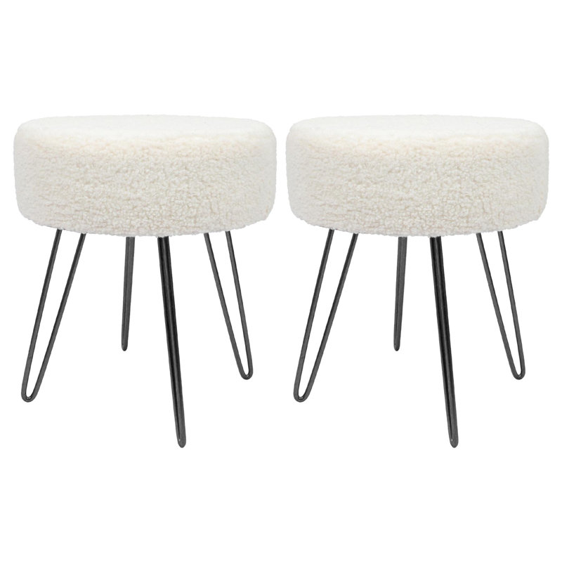 Harbour Housewares Round Boucle Footstools - Cream - Pack of 2, Black