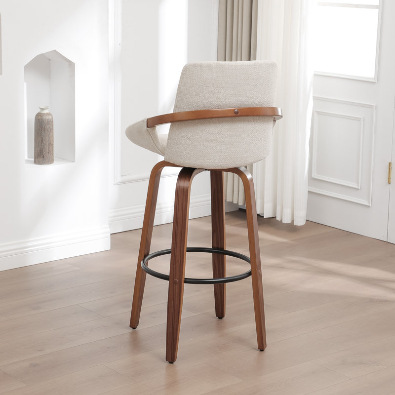 Swivel Upholstered Bar Stool, Beige/Linen, Bar Stool (76.2cm Seat Height)