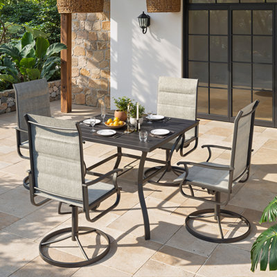4-Piece Outdoor Swivel Patio Dining Chairs, 360° Rotation Metal Frame Patio Chairs with Thickened Teslin Fabric, Armrest Outdoor Dining Chairs for Deck, Backyard