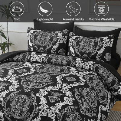 7-Piece Damask Texture Bohemian Comforter Set Soft Microfiber Bedding Set with Sheets & Pillow Shams