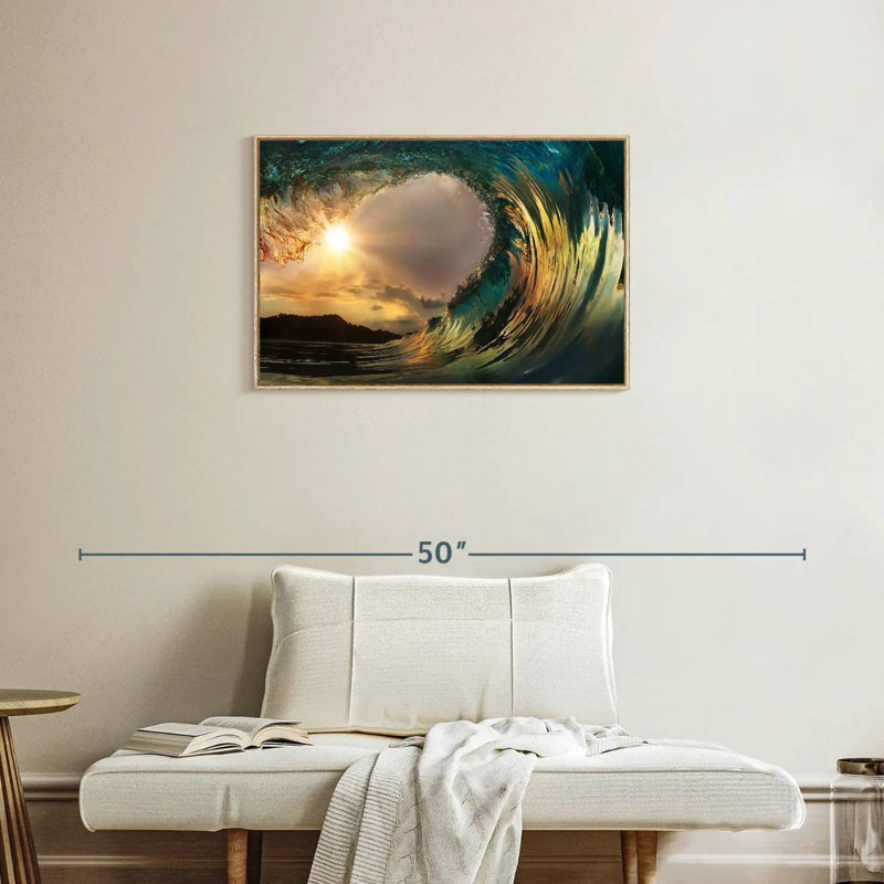 Cristal vague de l'océan, Cadre flottant en bois naturel, 31 po x 21 po