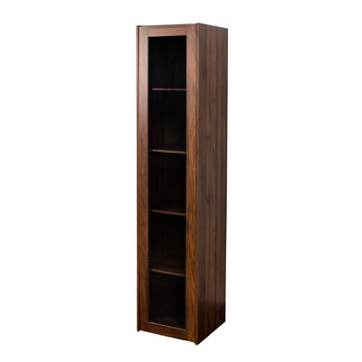 5 - Shelf Display Cabinet, Glass Doors, Led Lights, Home Decor, Bedroom, Study, 15.71 In Depth, 71.34 Height, Walnut Fronted Bookcase With Shelves And Illumination, Good For Displaying Books Living