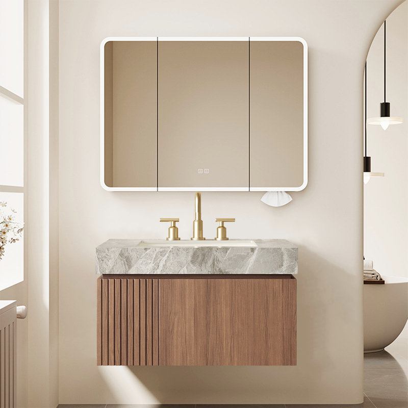 30'' Modern Single Bathroom Vanity Medieval Wall-Mounted Bathroom Cabinet With Faux Marble Table Top, Floating Wood Vanities