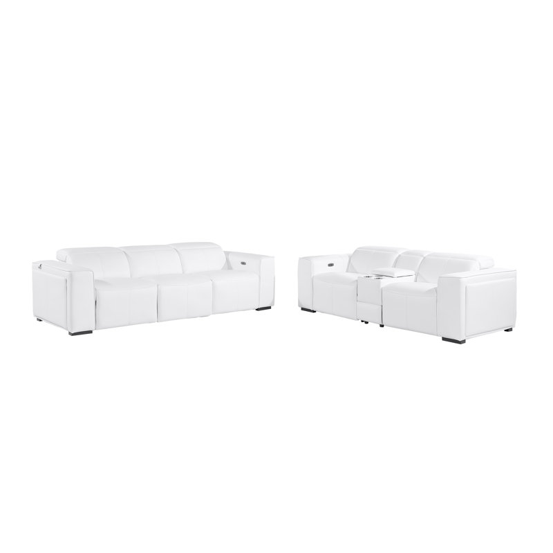 Ensemble de canapé modulaire inclinable électrique en cuir italien avec accoudoirs électriques et console, Blanc