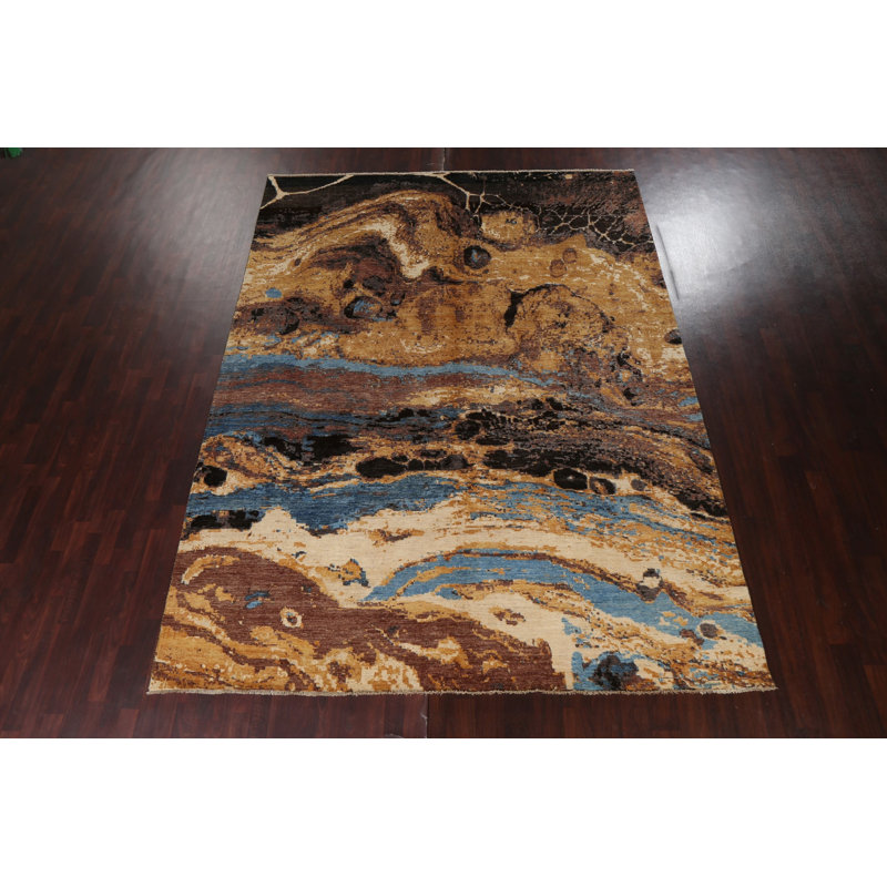 Tapis oriental à teinture végétale noué à la main 9 x 12