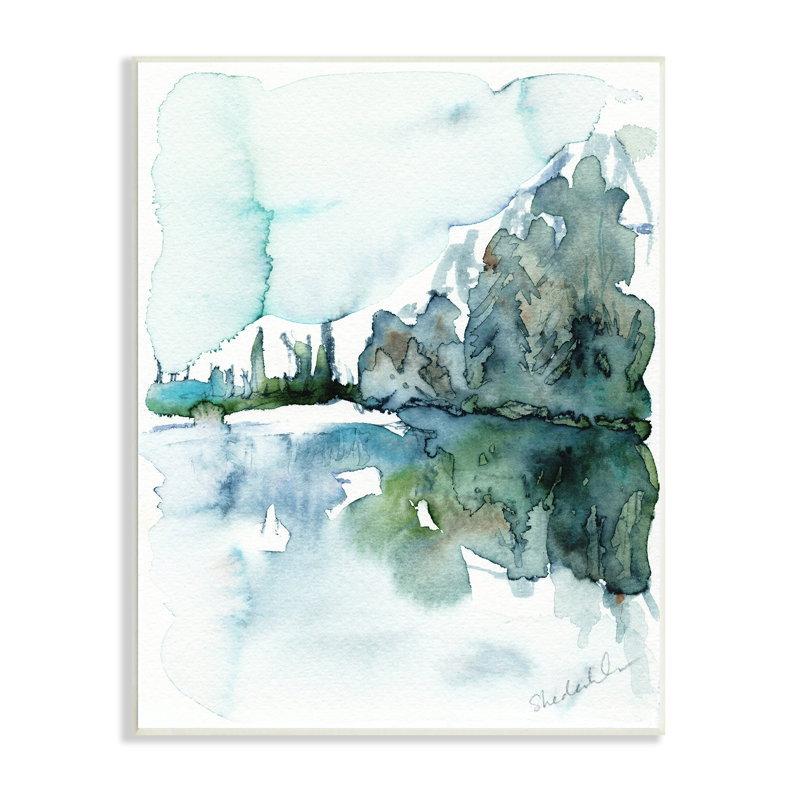 "Trees Lake Reflection", paysage moderne, effet aquarelle, art mural par Kendra Shedenhelm, H 15 po x l 10 po x P 0,5 po