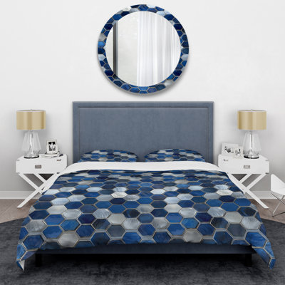 Ensemble de housse de couette bleu blanc Glam Hexagon I - Glam