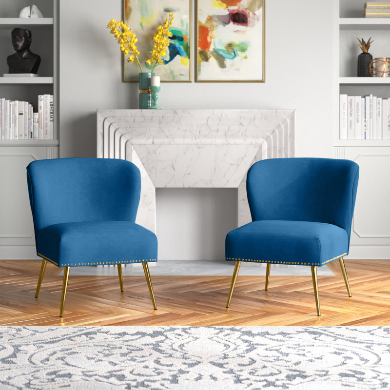 Clive Velvet Side Chair, Navy Velvet