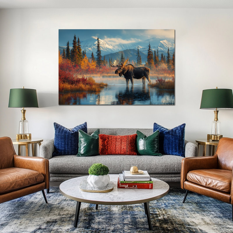 Impression d'art sur toile, "Grand orignal", impression sur toile, forêt de montagne, H 24 po x l 32 po