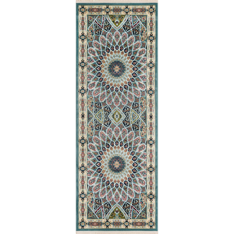 Tapis traditionnel Kelayeh de couleur turquoise, Tapis de couloir 2 pi 7 po x 7 pi