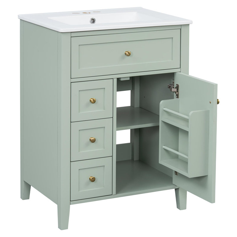Meuble-lavabo simple 24 po avec lavabo, Vert, Doré