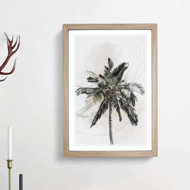 Cuban Palm Tree in Abstract - Picture Frame Graphic Art Print, 36cm H x 27cm W x 2cm D, Oak Framed