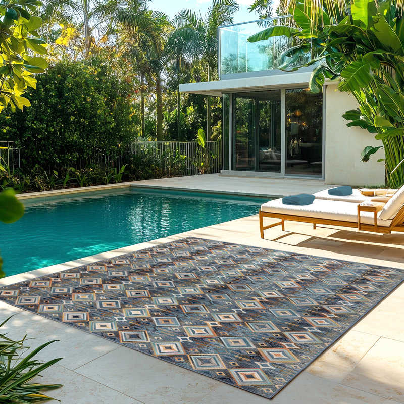 Marsetta Dara Blue Multicolor Bohemian Moroccan Polypropylene Machine Woven Indoor Outdoor All Weather Area Rug