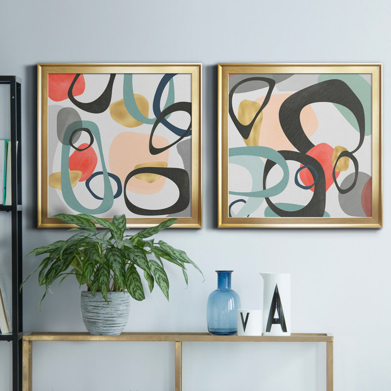 Dessau I - ensemble de 2 impressions encadrées sur toile, H 17,5 po x l 35 po x P 1,5 po, Or