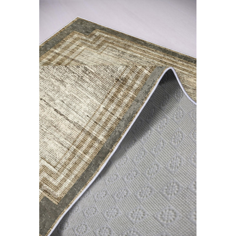 High-Quality Area Rug (4.6 x 7.2 ft), Beige, Mink & Grey | 100% Polyester, 650 g/m², Pile Height: 0.2 in | Antibacterial, Eco-Friendly, Non-Slip PVC Dot Underside | Machine Washable, Perfect for Living Room & Bedroom