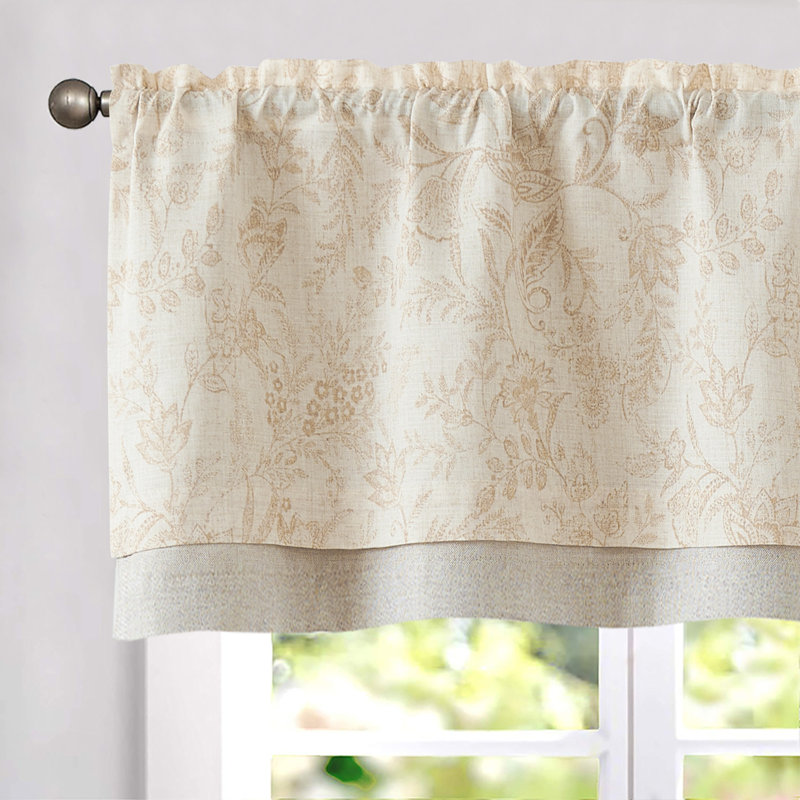 Cantonnière en lin à motif floral, 50" W x 18" L, Tanné