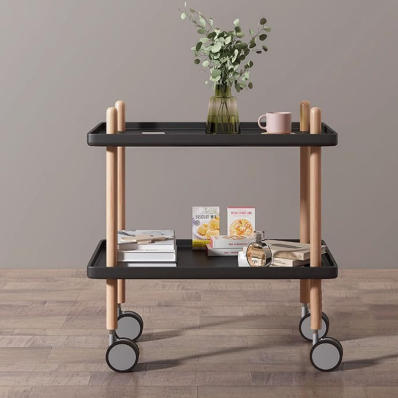 Table de bout à 2 niveaux avec tablette de rangement et table de chevet moderne en bois avec roulettes
