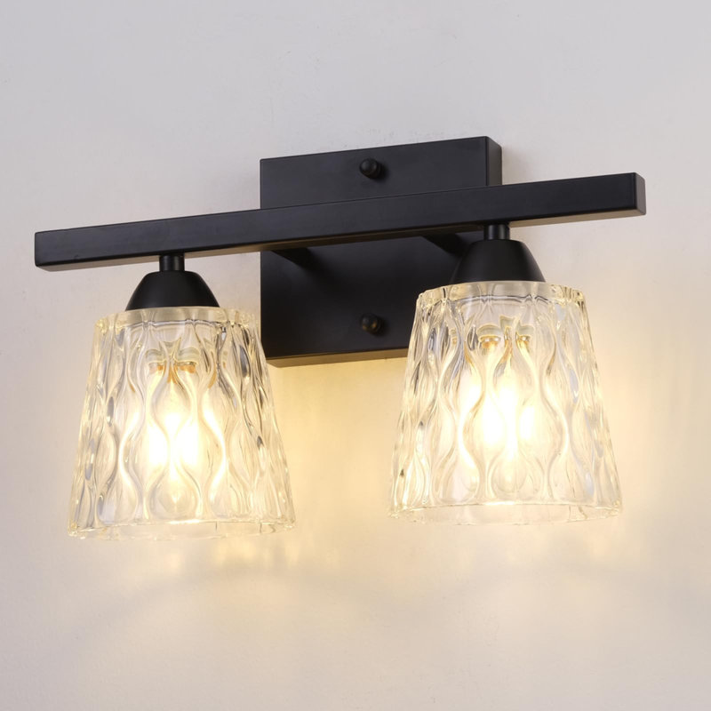Luminaires de salle de bain modernes, lampe de salle de bain à miroir en miroir (base e26), lampe de table de meuble-lavabo avec abat-jour en verre ondulé sculpté