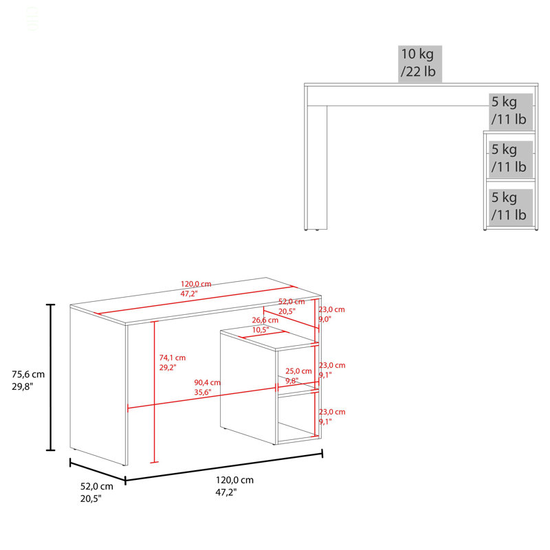 Bureau d'ordinateur avec rangement ouvert et tablette ouverte