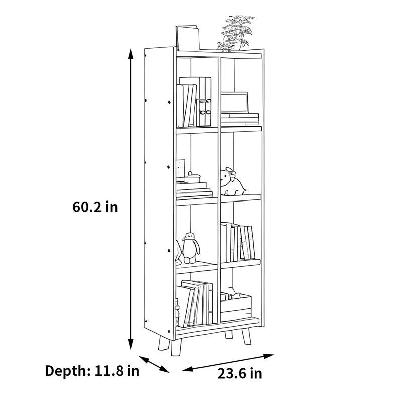 Classic and elegant bookcase, (5 Shelves) 60.2"H x 23.6"W x 11.8"D, Brown