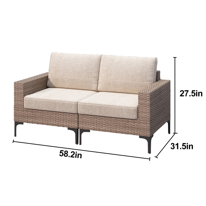 Causeuse de patio d'extérieur en osier avec coussins de 58,2 po de largeur Amberson