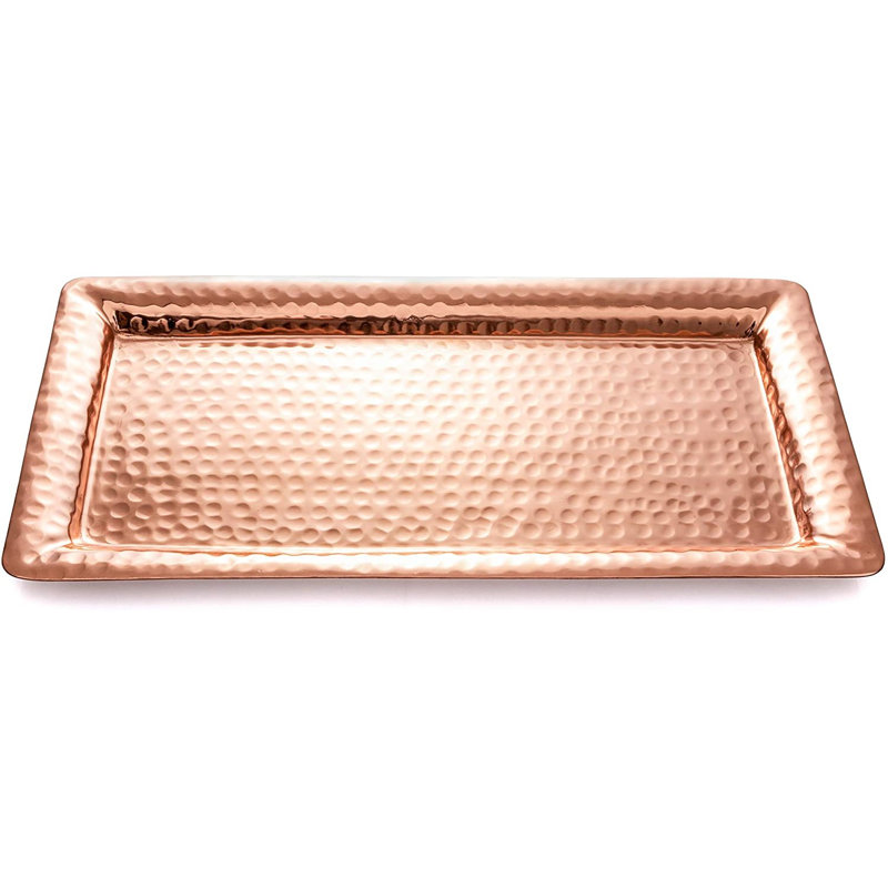 Plateau de service décoratif en métal martelé à la main, cuivre antique, L 16 po x P 8 po x H 1,75 po, Cuivre antique