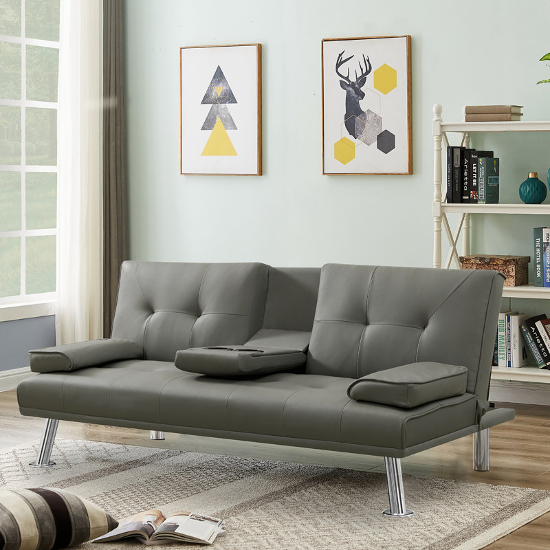 Canapé-lit 65,75 po Jadarrious, Mélange de velours gris et de lin