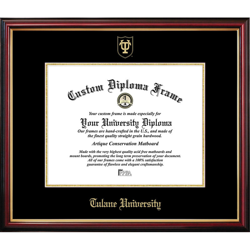 Cadre de petit diplôme de l'Université Tulane, L 11 po x H 8,5 po, NCAA Tulane