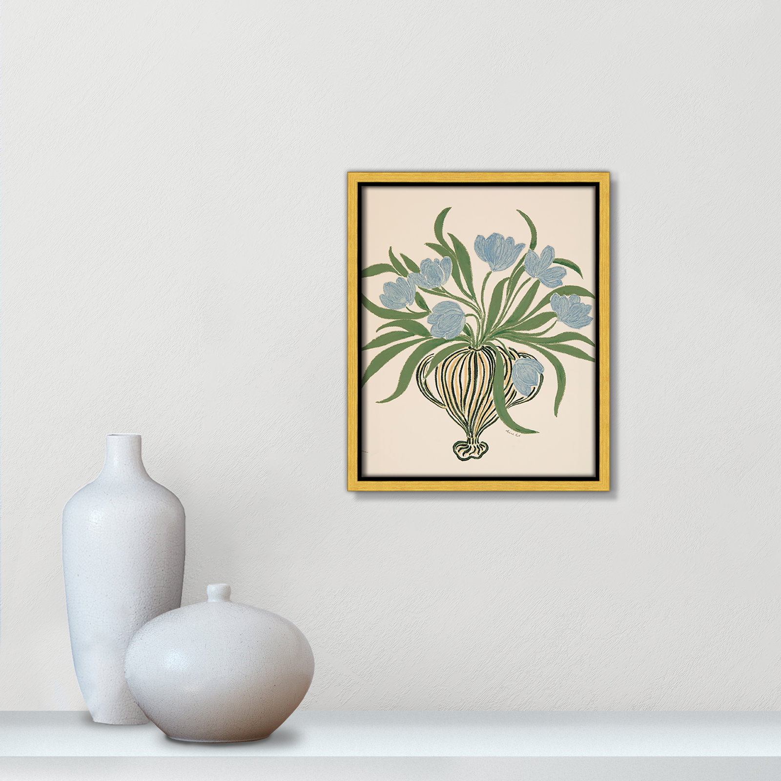 Colette "La Poire Blue Tulips" Print, 11.5" H x 9.5" W, Gold