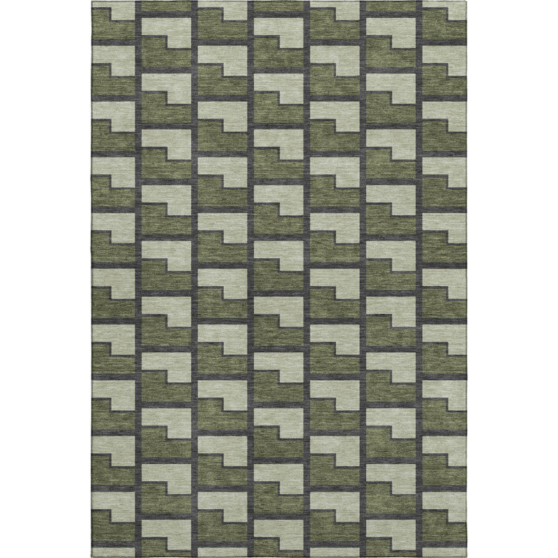 Premium Machine Washable Mayfield AMF2416 Geometric Rug, 10' x 14', Olive