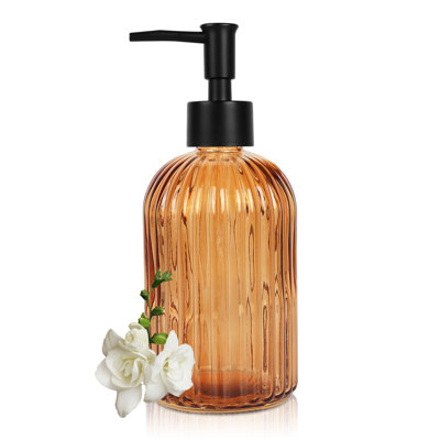 13.5 oz Amber Vertical Striped Glass Hand Soap Bottle
