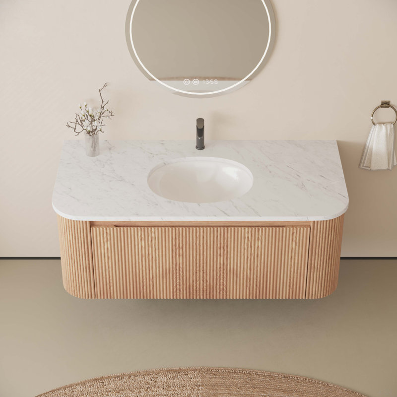 Meuble-lavabo de salle de bain mural 42 po avec lavabo en céramique Cararra Arcora