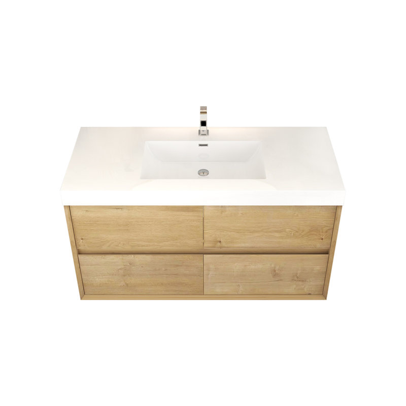 Ensemble de meuble-lavabo mural simple 47 po, Chêne