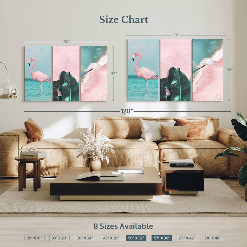 «Pink Paradise», ensemble de 3 reproductions sur toile 3 pièces, H 32 po x l 50 po x P 1,25 po