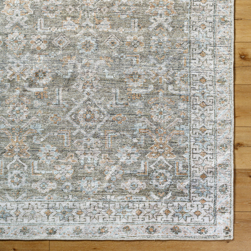 Becki Owens x Surya Machine Washable Oriental Boho Khaki Light Silver Area Rug, Rectangle 200 x 275