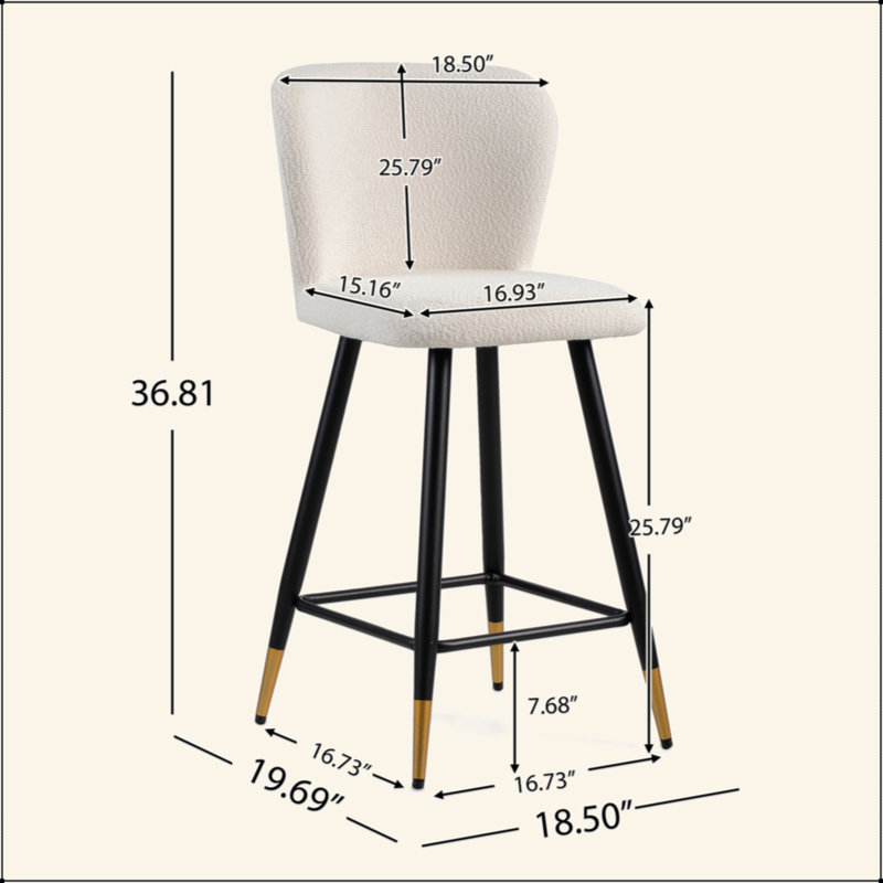 25.79'' Modern Style Barstool, With White Seats, Black Metal Legs, And Gold - Tipped Ends,Suitable For Various Decoration Styles