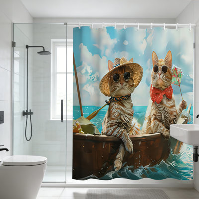 Rideau de douche drôle de chat, rideau de salle de bain animal mignon en polyester imperméable avec 12 crochets, 71 x 71 pouces, impression de chat ludique pour la décoration de salle de bain